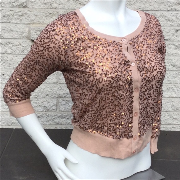 NWT American Eagle Copper Pink Sequin Cardigan - Picture 2 of 5
